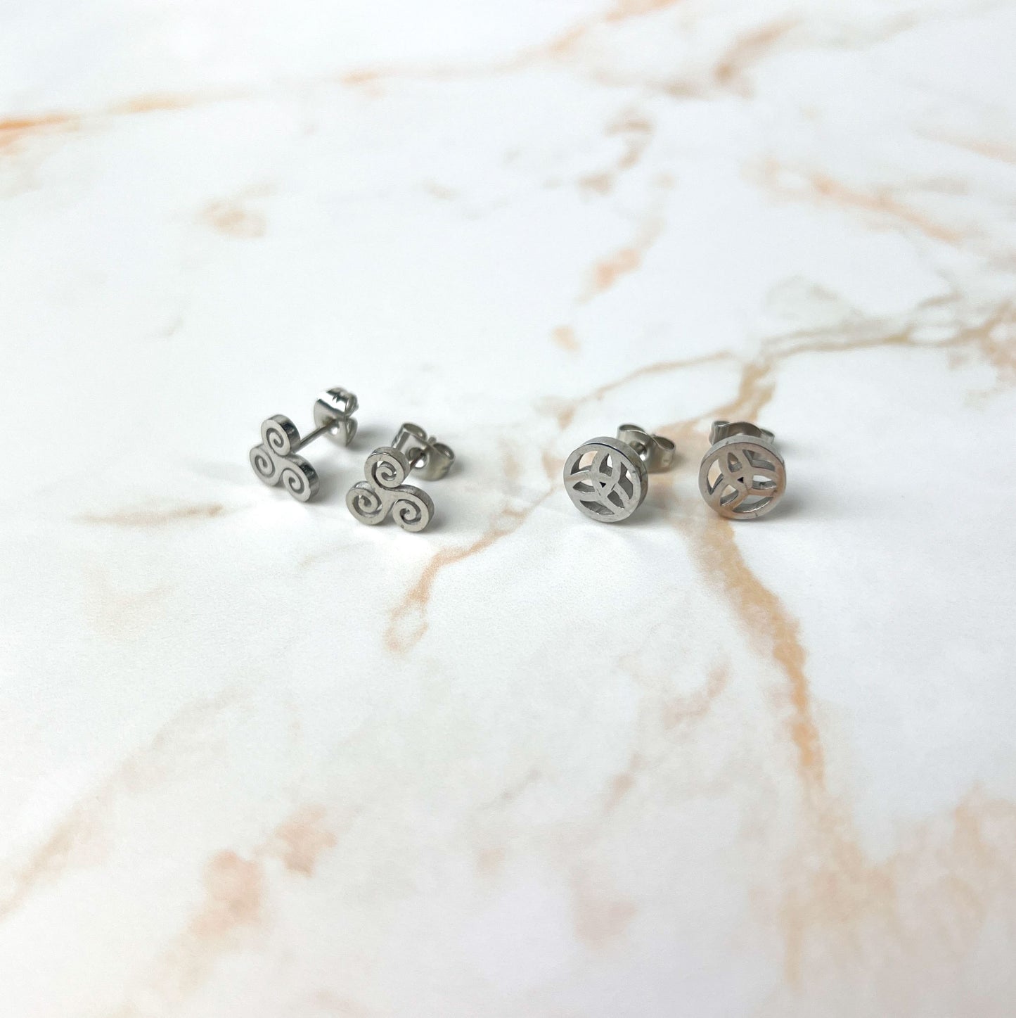 Celtic stud earrings, Triskel or Triquetra Baguette Magick
