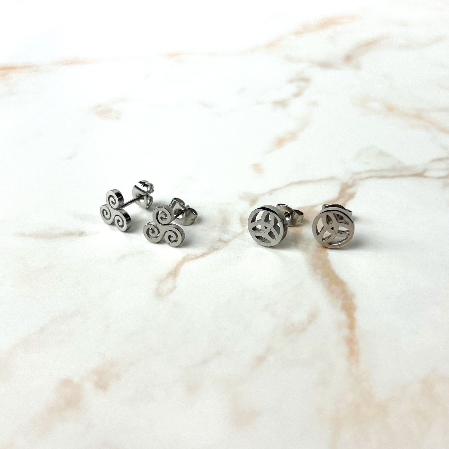 Celtic stud earrings, Triskel or Triquetra Baguette Magick
