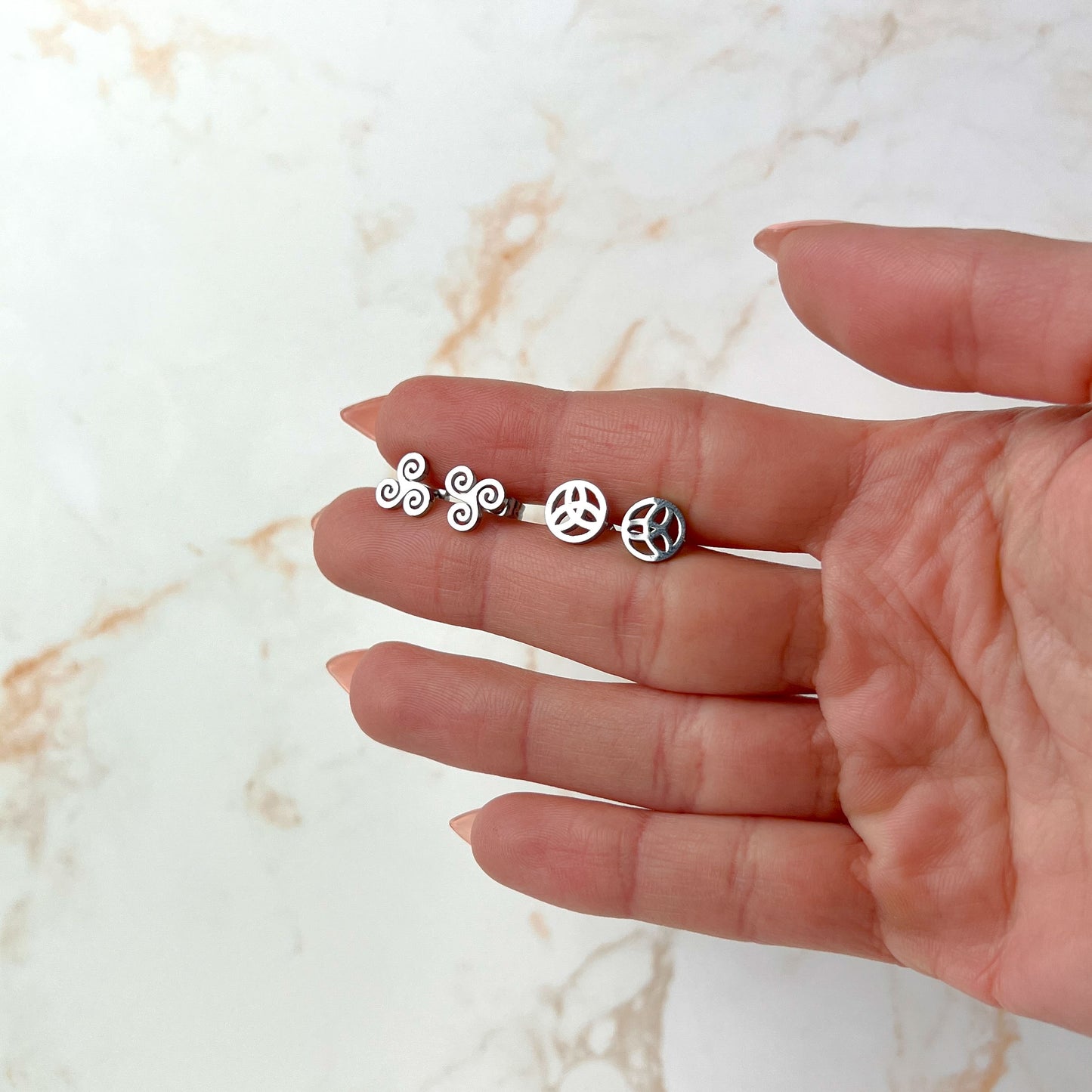 Celtic stud earrings, Triskel or Triquetra Baguette Magick