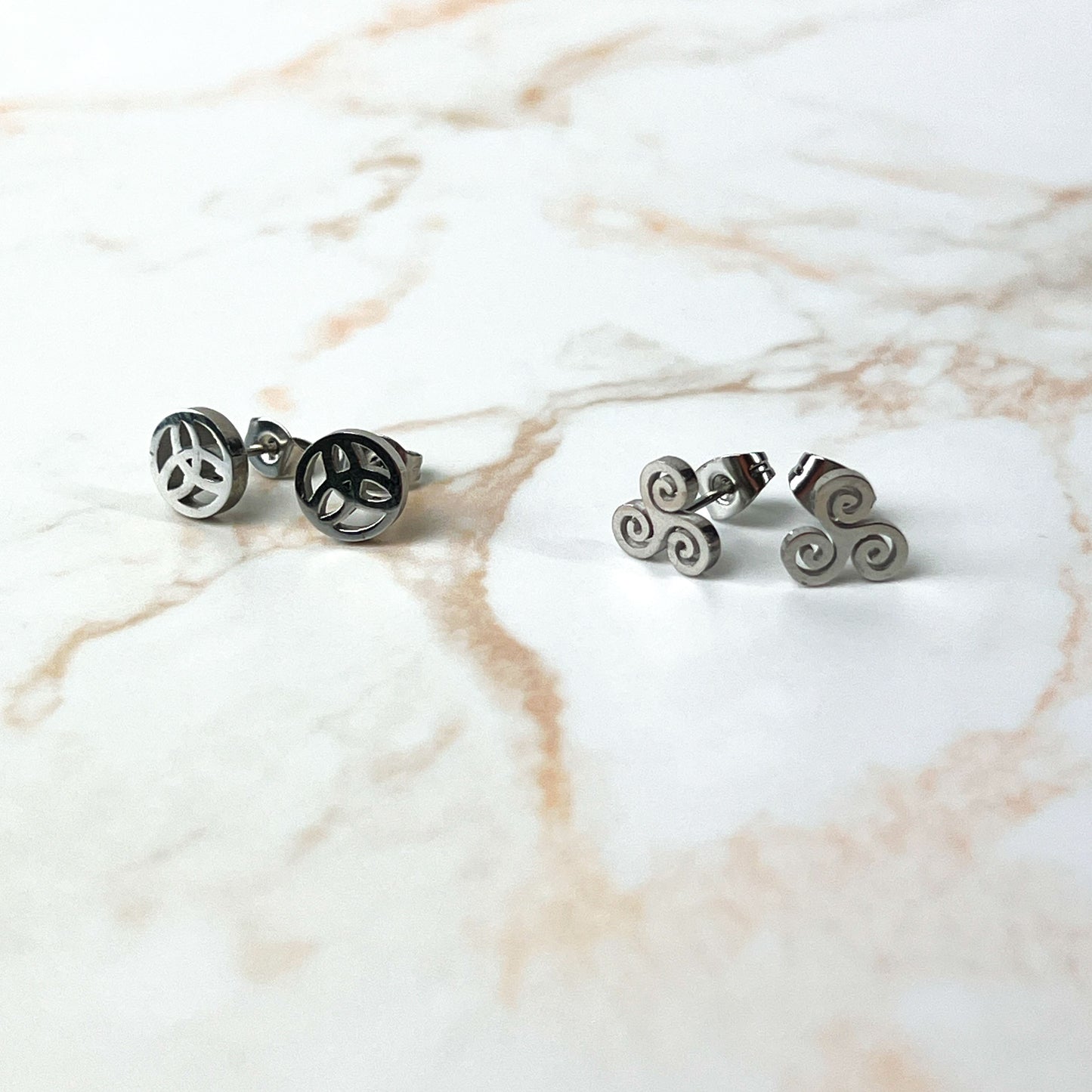 Celtic stud earrings, Triskel or Triquetra Baguette Magick