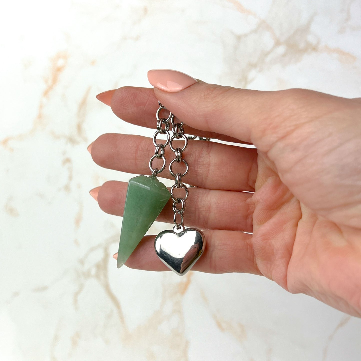 Puffy heart and aventurine gemstone chainmail pendulum Baguette Magick