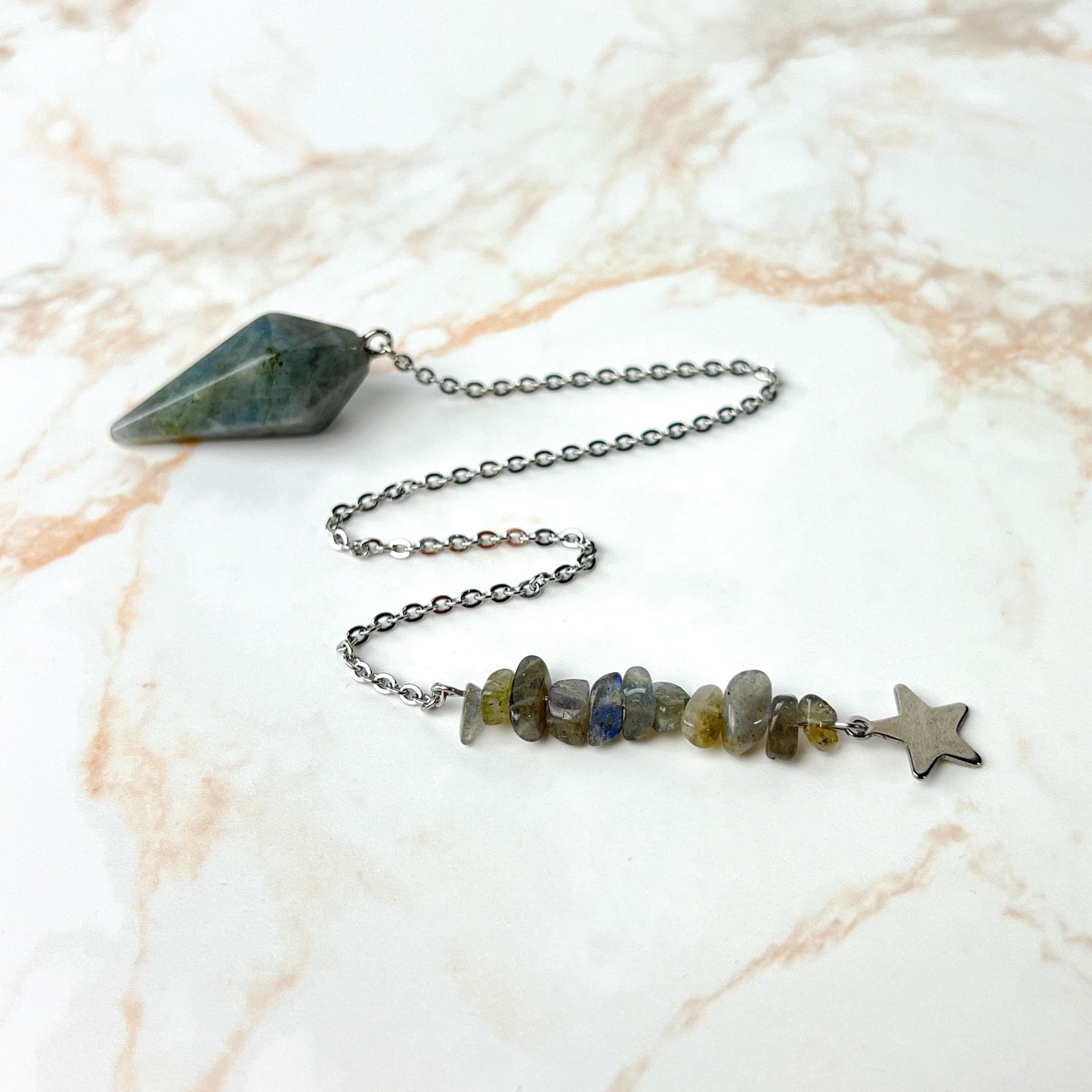 Stainless steel Labradorite and star divination pendulum Baguette Magick