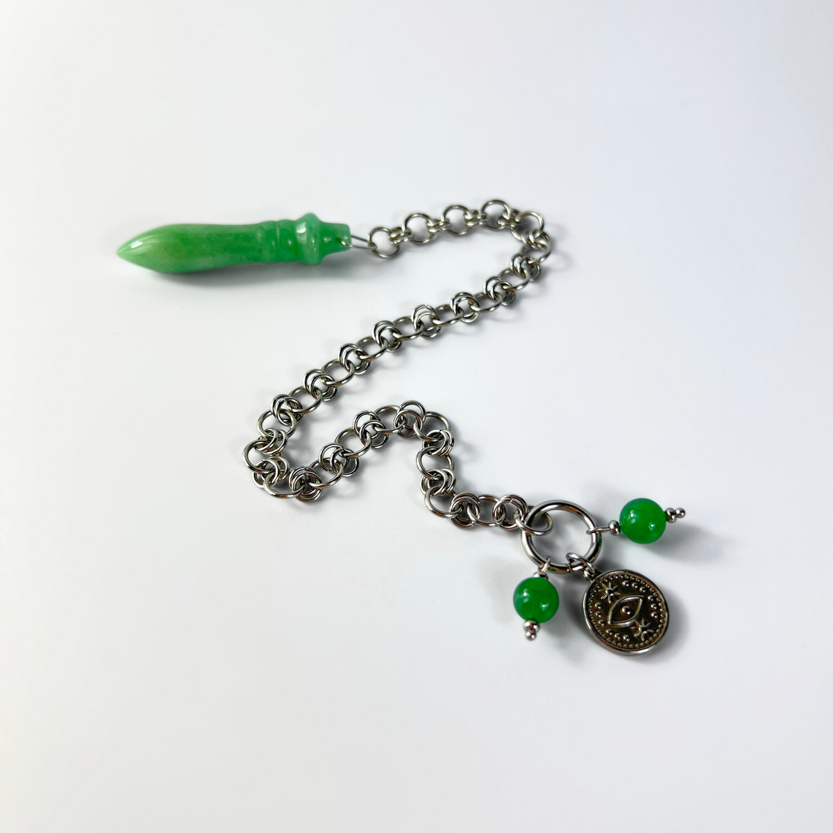 Egyptian Thot pendulum aventurine chainmail, third eye charm Baguette Magick