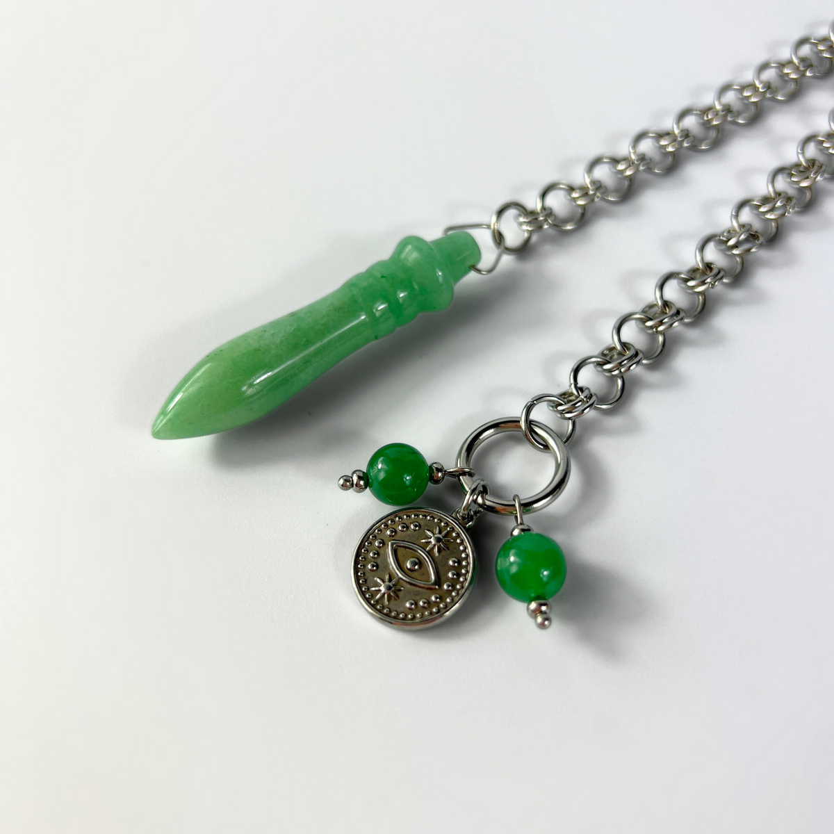 Egyptian Thot pendulum aventurine chainmail, third eye charm Baguette Magick