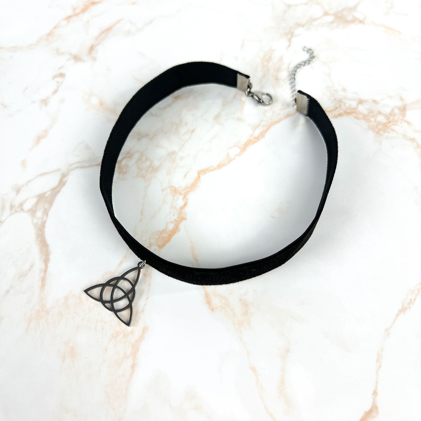 Black velvet and Triquetra Victorian Gothic choker, stainless steel Baguette Magick