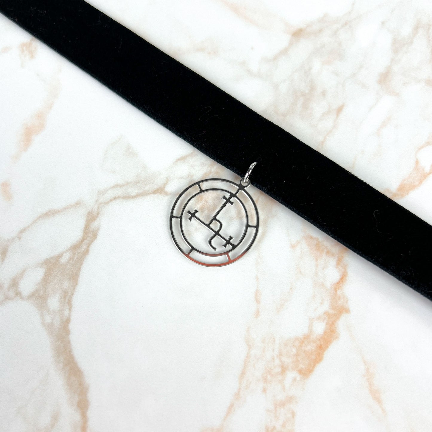 Black velvet Lilith sigil occult gothic choker, stainless steel Baguette Magick