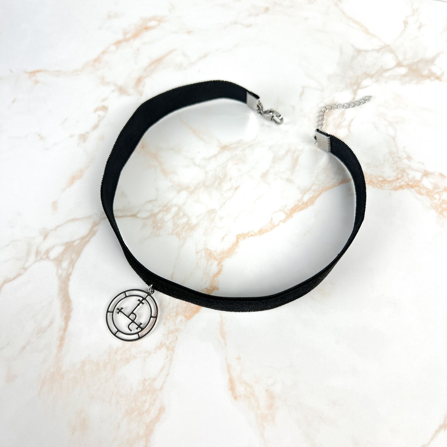 Black velvet Lilith sigil occult gothic choker, stainless steel Baguette Magick