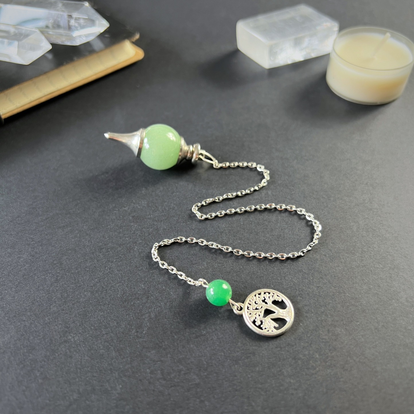 Aventurine and tree of life Sephoroton dowsing pendulum