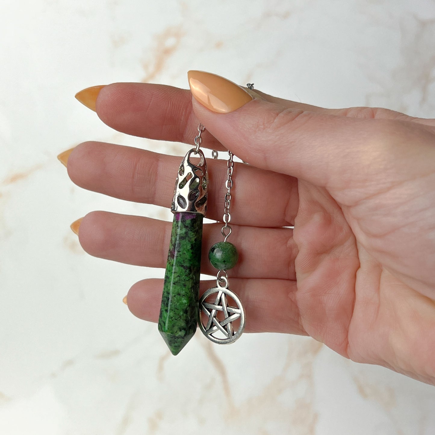 Ruby in Zoisite Anyolite and pentacle dowsing pendulum Baguette Magick
