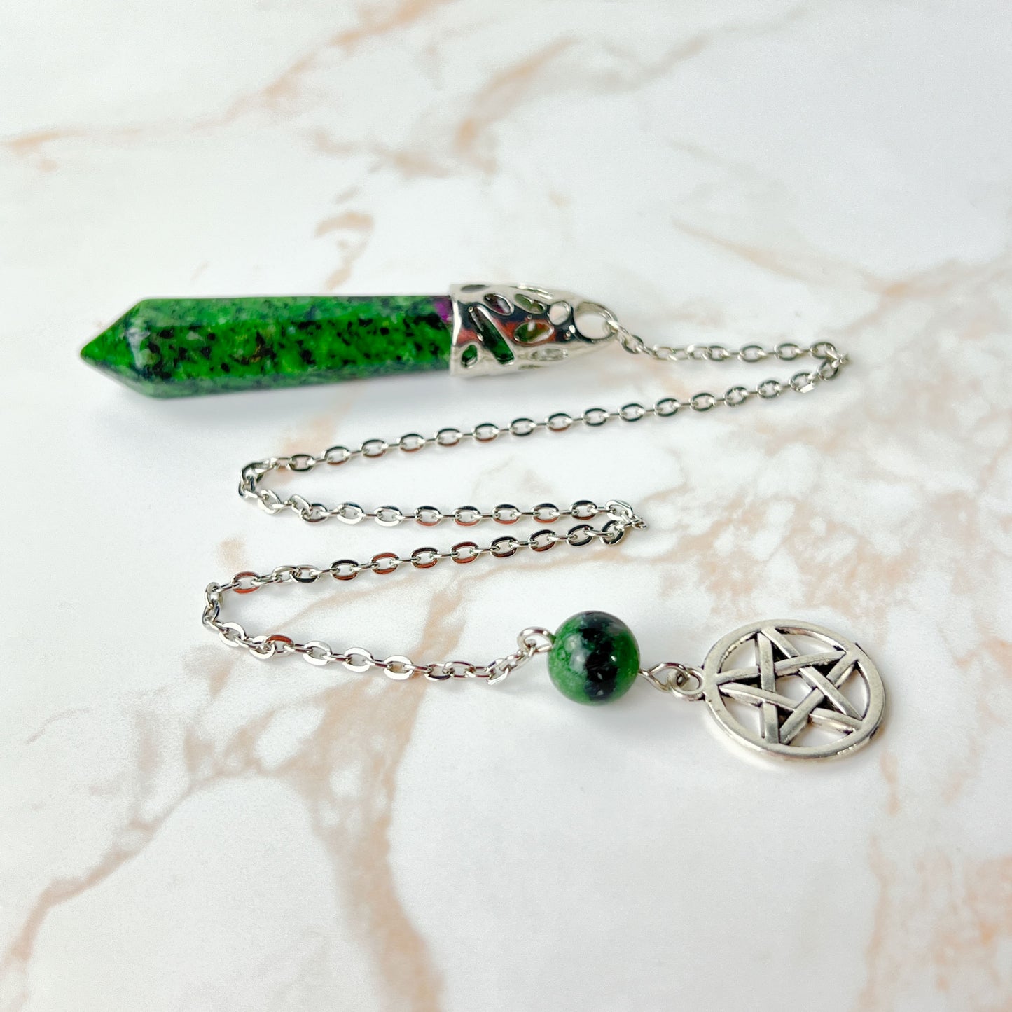 Ruby in Zoisite Anyolite and pentacle dowsing pendulum Baguette Magick