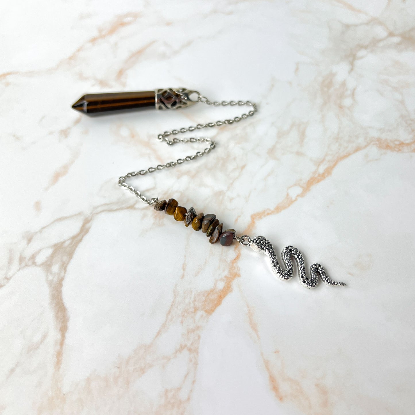 Tiger eye and snake dowsing divination pendulum Baguette Magick