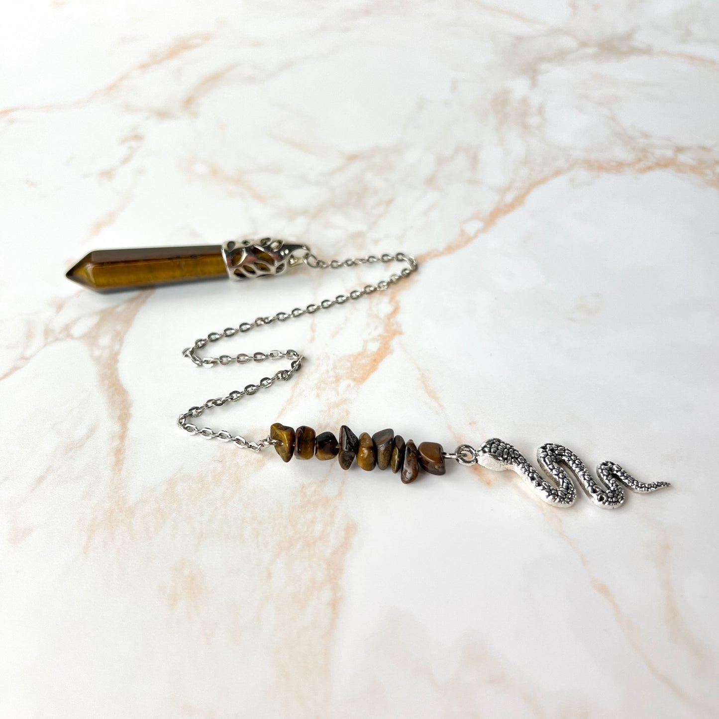 Tiger eye and snake dowsing divination pendulum Baguette Magick