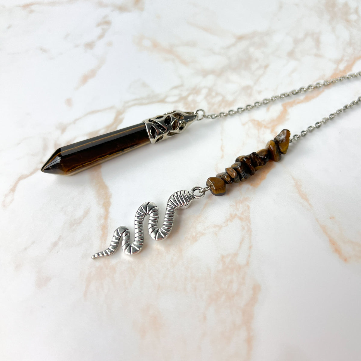 Tiger eye and snake dowsing divination pendulum Baguette Magick