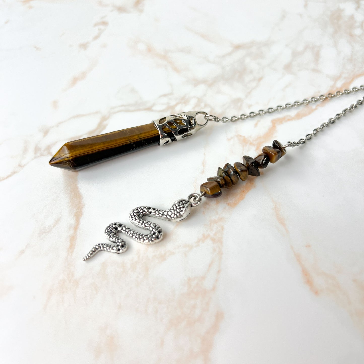 Tiger eye and snake dowsing divination pendulum Baguette Magick