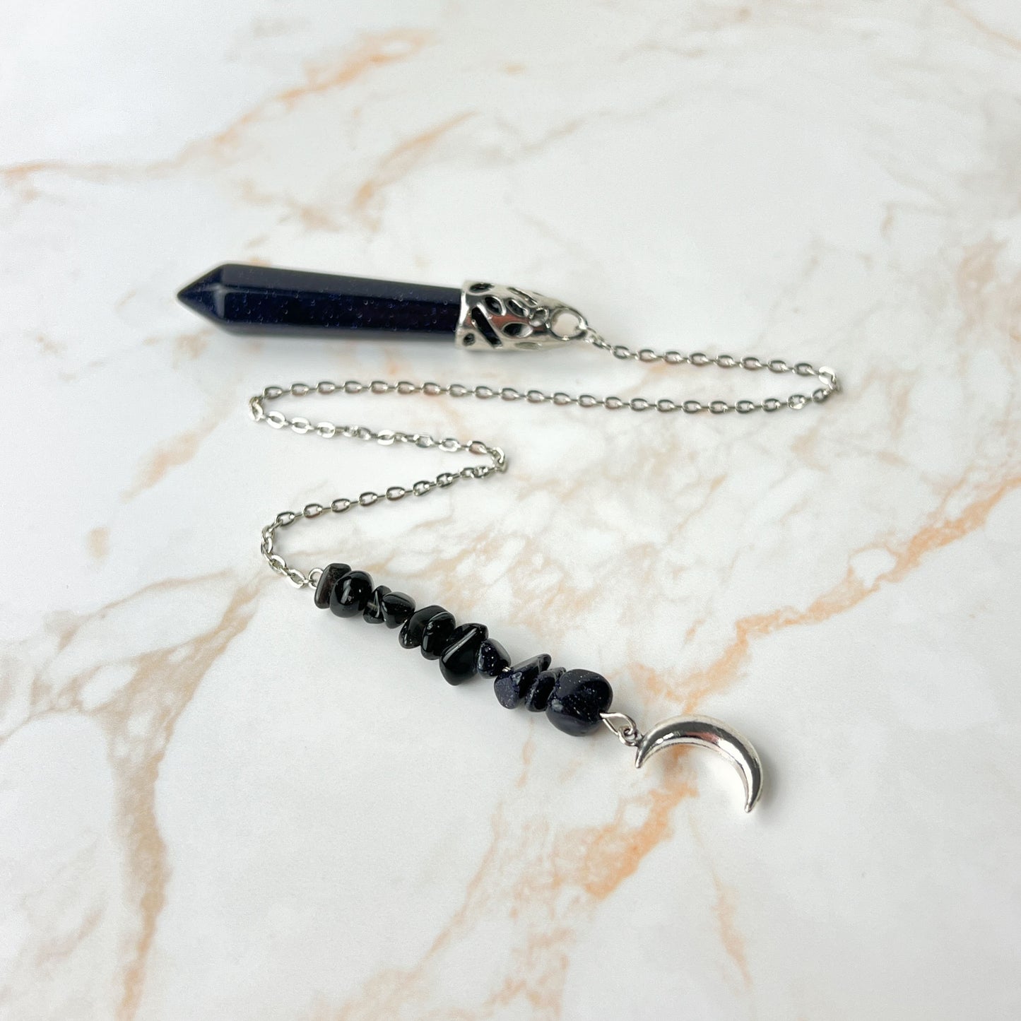 Blue sandstone pendulum with a Moon charm Baguette Magick