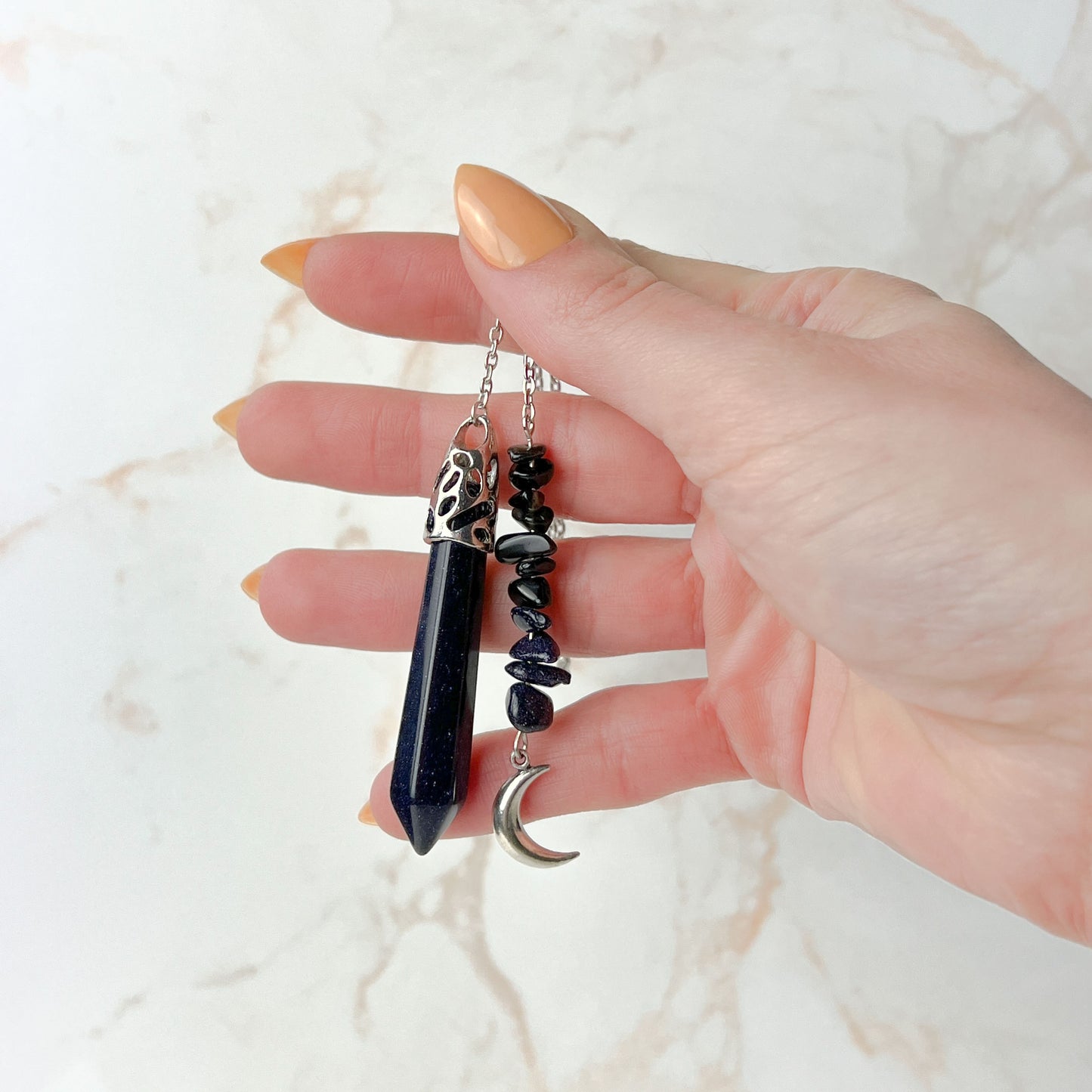 Blue sandstone pendulum with a Moon charm Baguette Magick