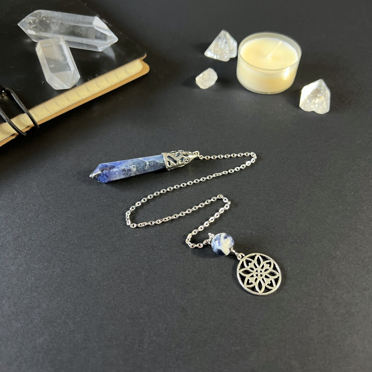 Sodalite and floral mandala pendulum Baguette Magick