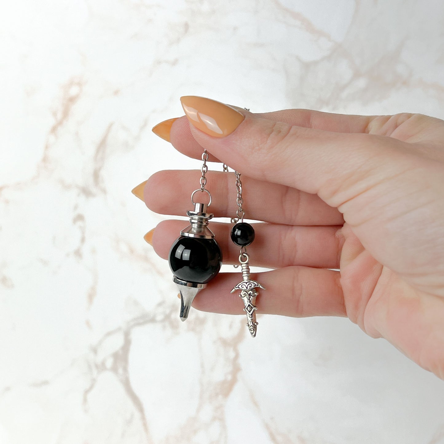 Black agate, obsidian and dagger Sephoroton dowsing pendulum Baguette Magick