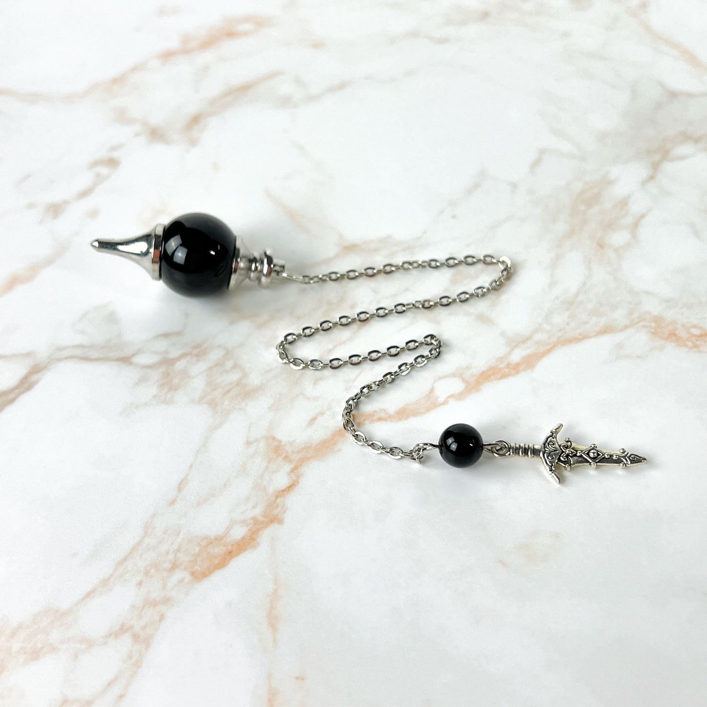 Black agate, obsidian and dagger Sephoroton dowsing pendulum Baguette Magick