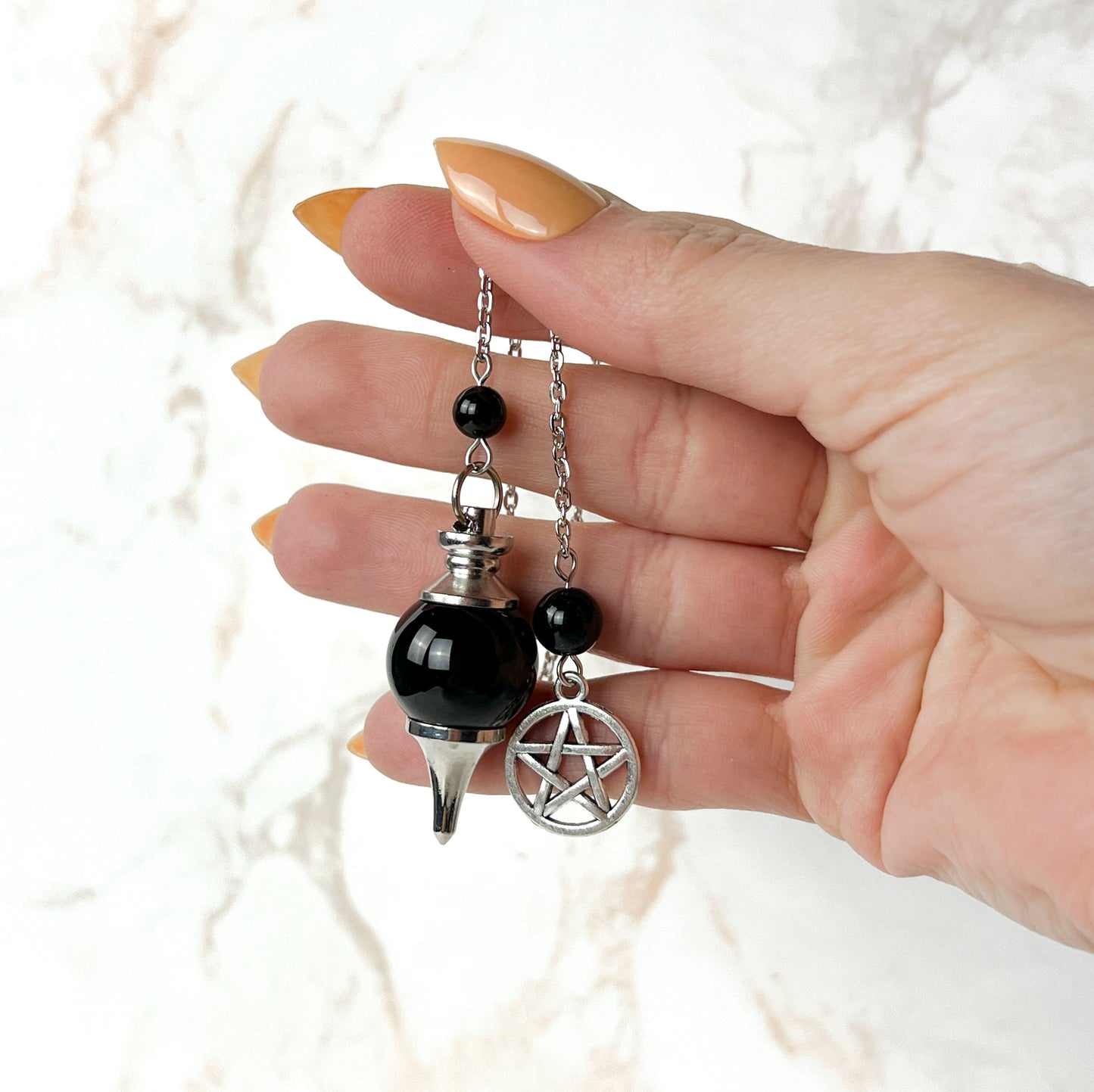 Obsidian and pentacle Sephoroton dowsing pendulum Baguette Magick