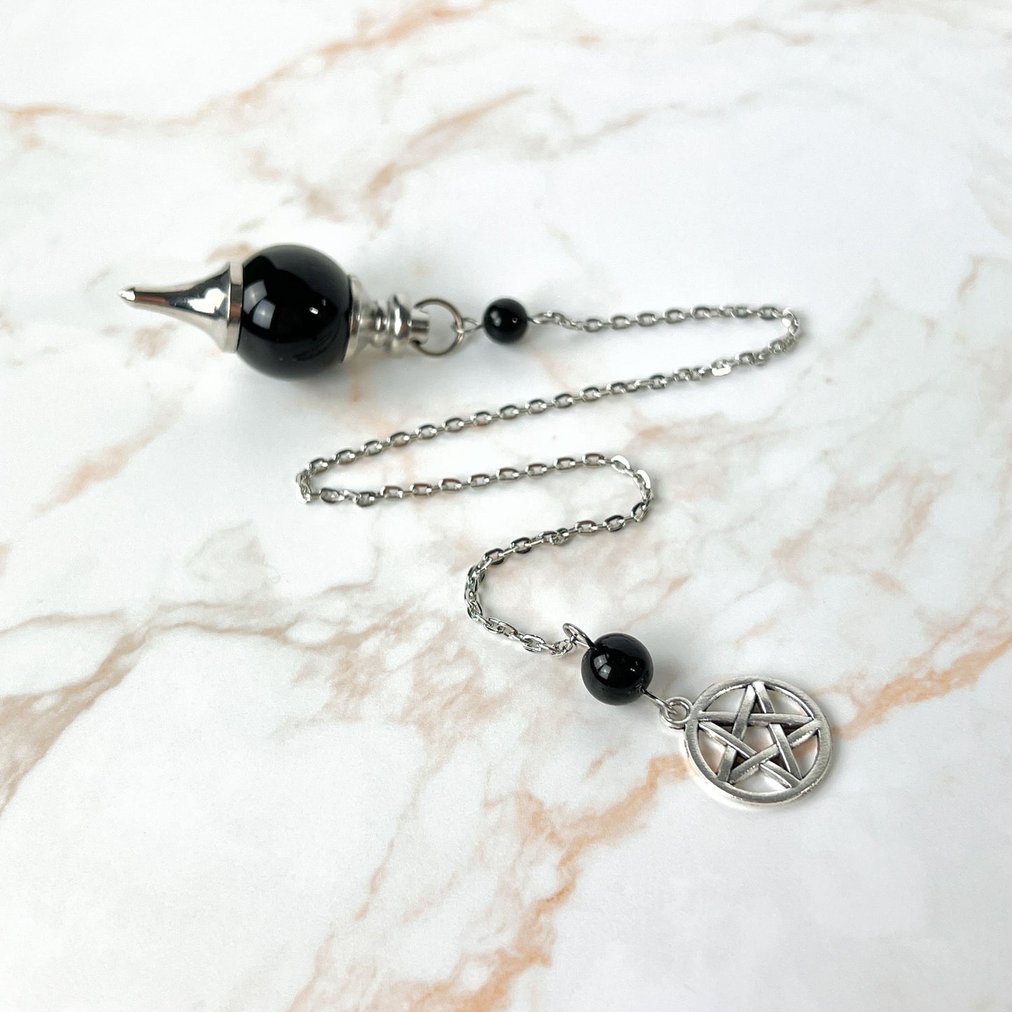 Obsidian and pentacle Sephoroton dowsing pendulum Baguette Magick
