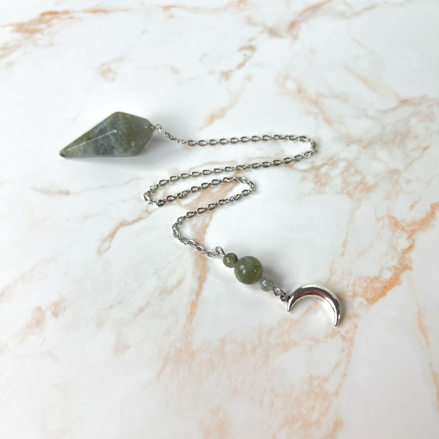 Labradorite and Moon crescent divination dowsing pendulum Baguette Magick
