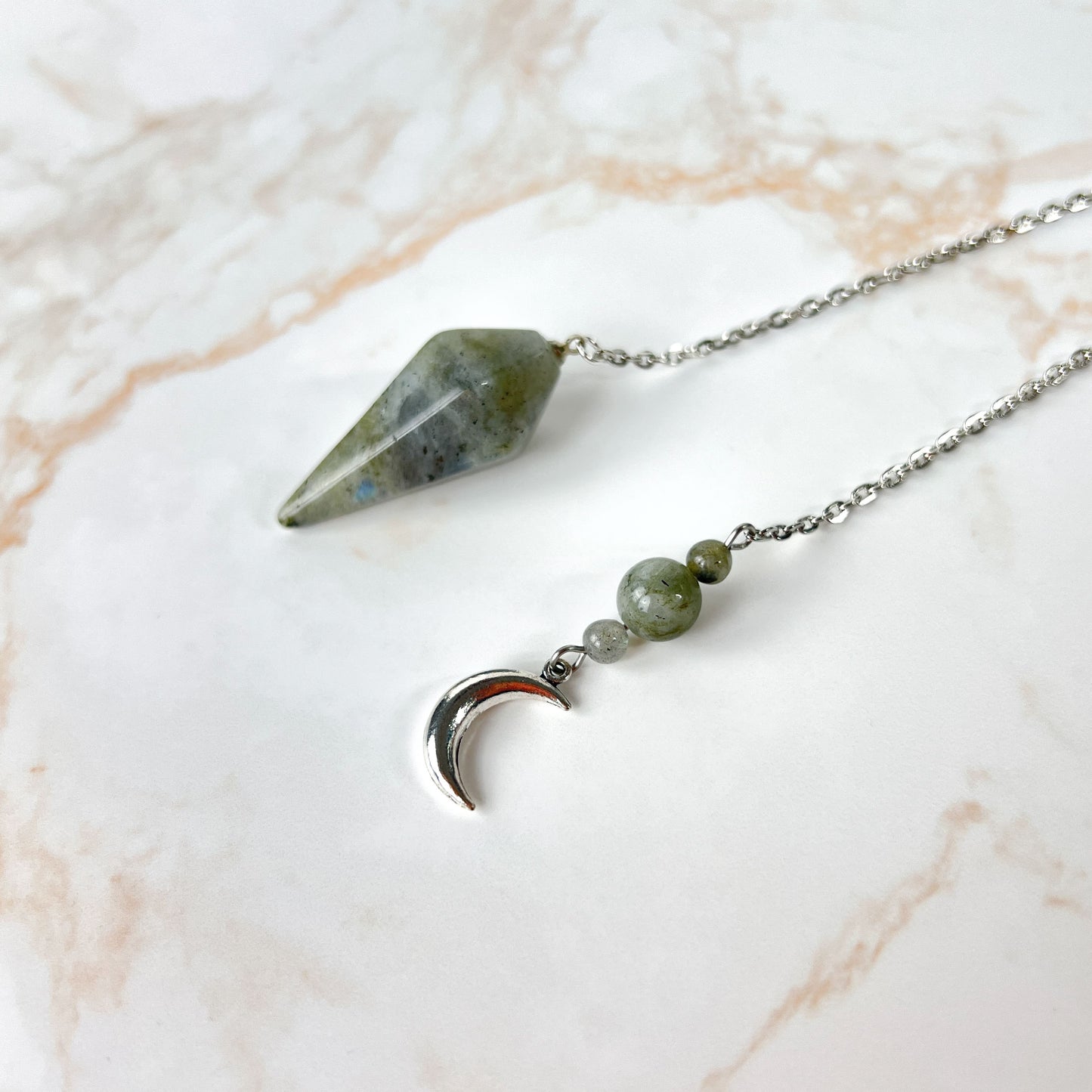 Labradorite and Moon crescent divination dowsing pendulum Baguette Magick