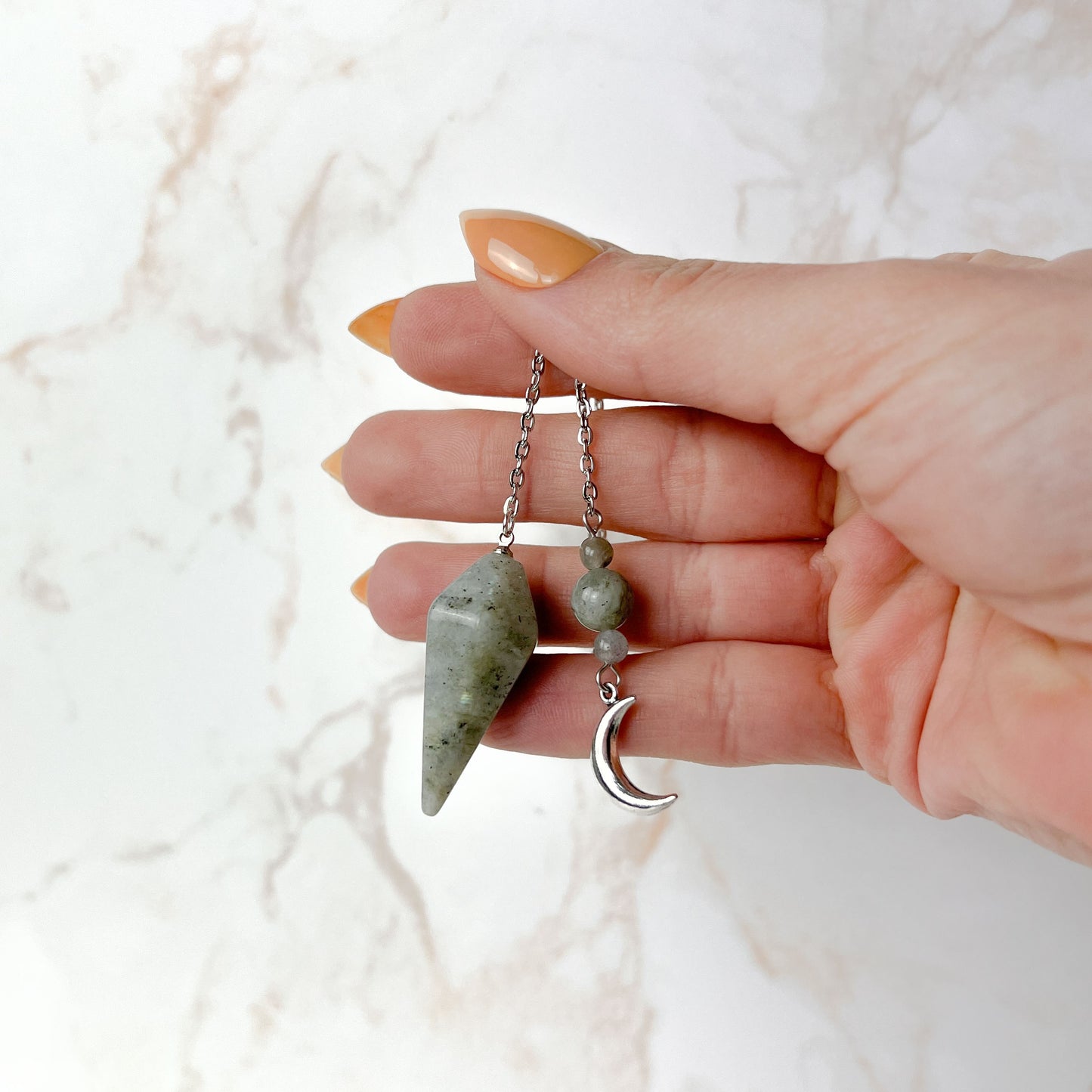 Labradorite and Moon crescent divination dowsing pendulum Baguette Magick