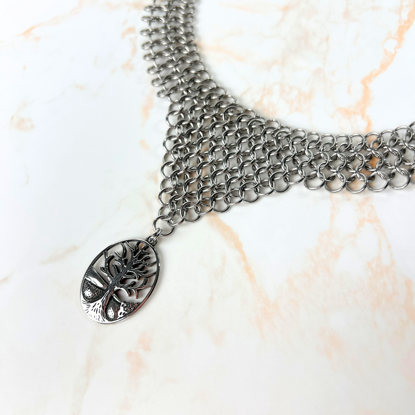 Tree pendant chainmail choker European 4 in 1 necklace