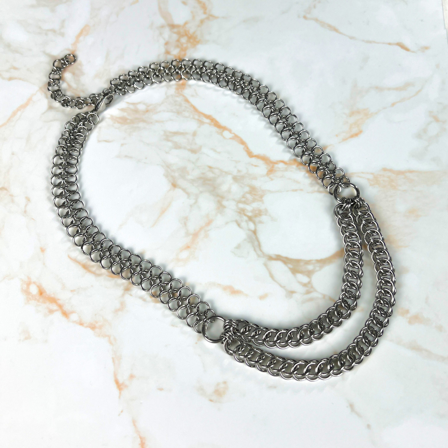 Double row chainmail necklace, half Persian and European Baguette Magick