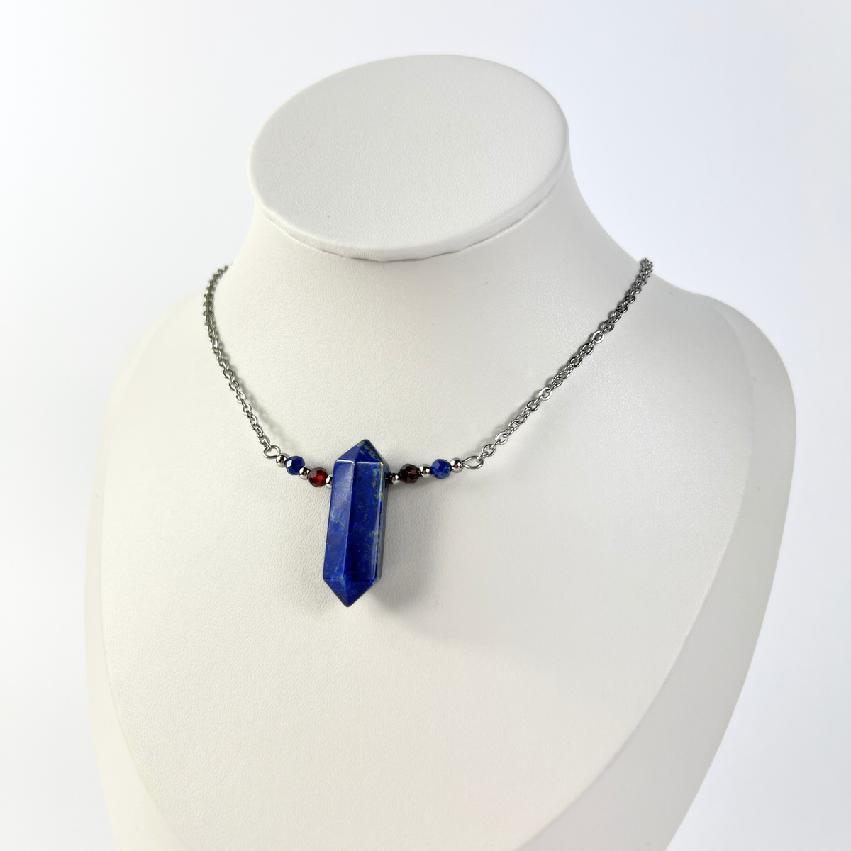 Lapis lazuli, garnet necklace with faceted beads Baguette Magick