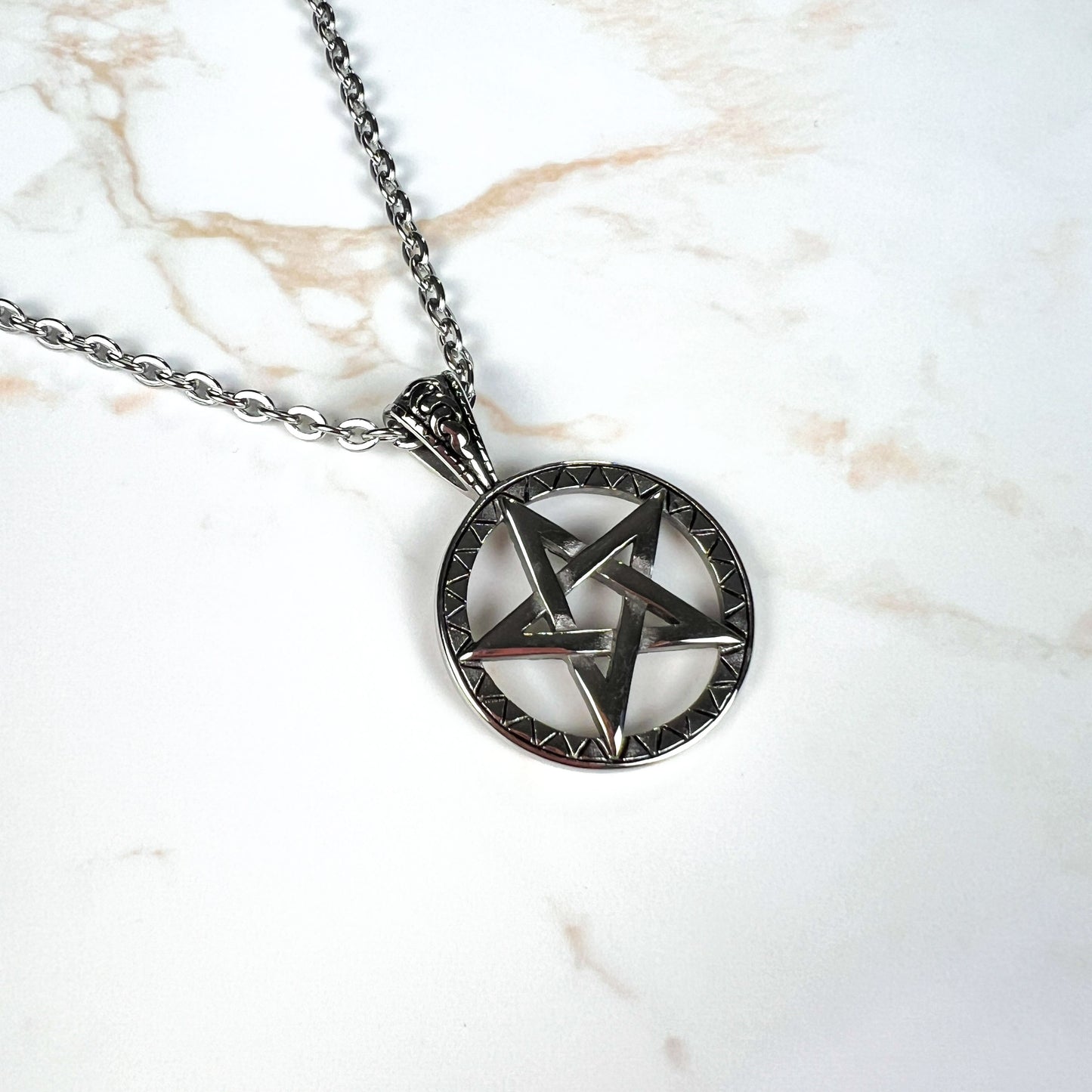 Stainless steel pentacle witch necklace Baguette Magick