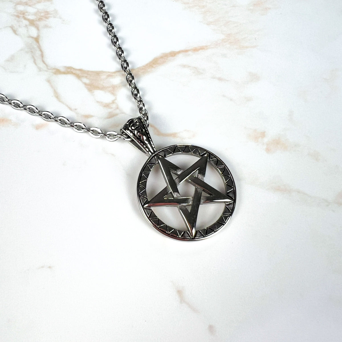 Stainless steel pentacle witch necklace Baguette Magick