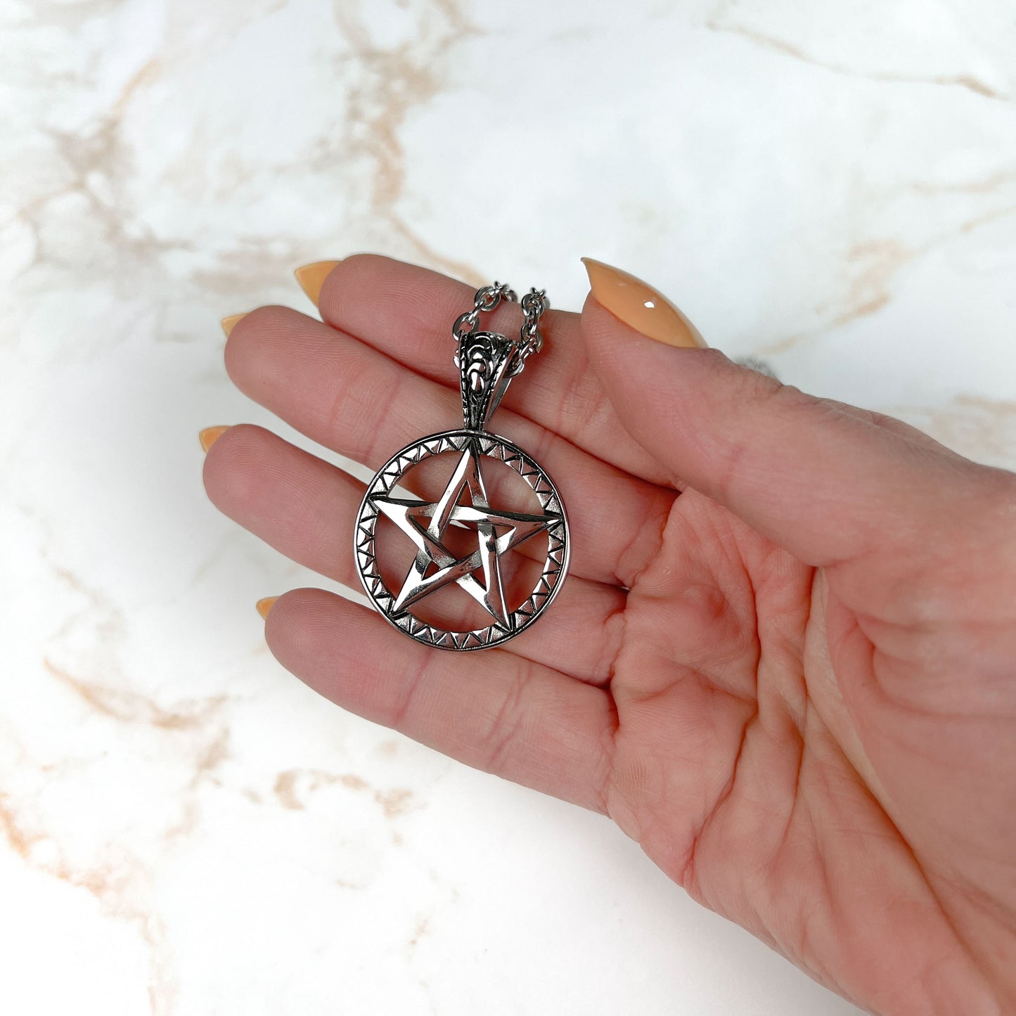 Stainless steel pentacle witch necklace Baguette Magick