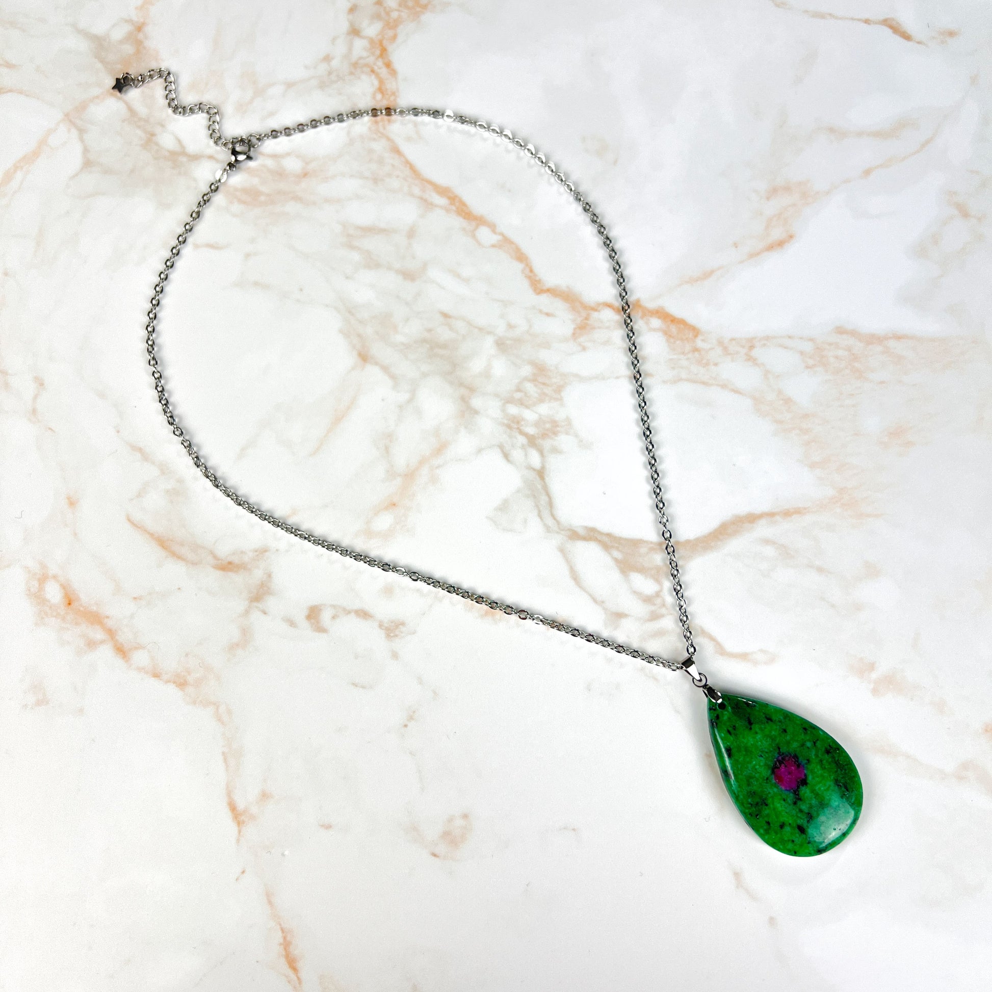 Ruby in Zoisite Anyolite stainless steel pendant necklace Baguette Magick