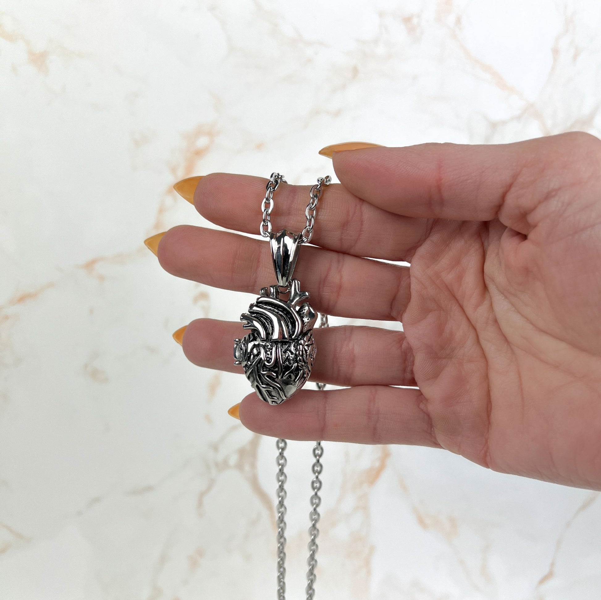 Anatomical heart stainless steel locket necklace Baguette Magick