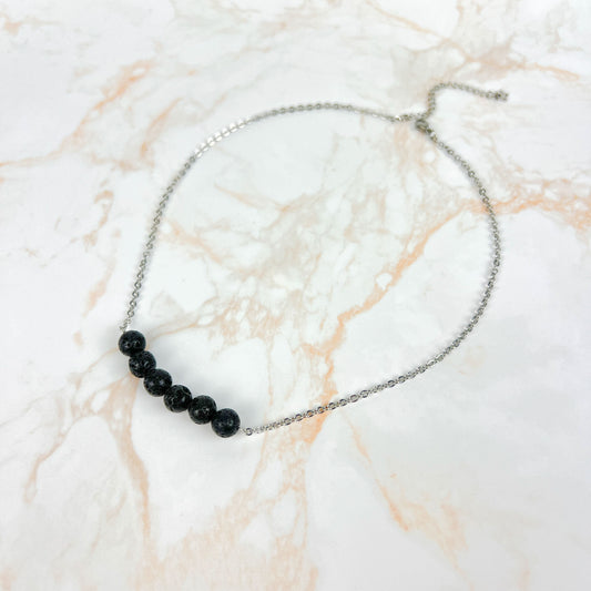 Black lava rock beaded necklace for aromatherapy, stainless steel choker Baguette Magick