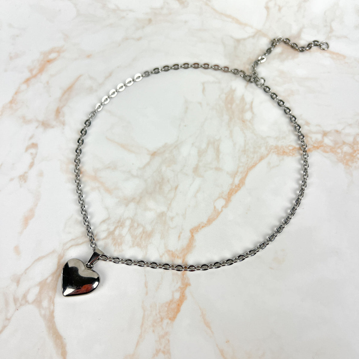 Puffy heart stainless steel gothic necklace Baguette Magick