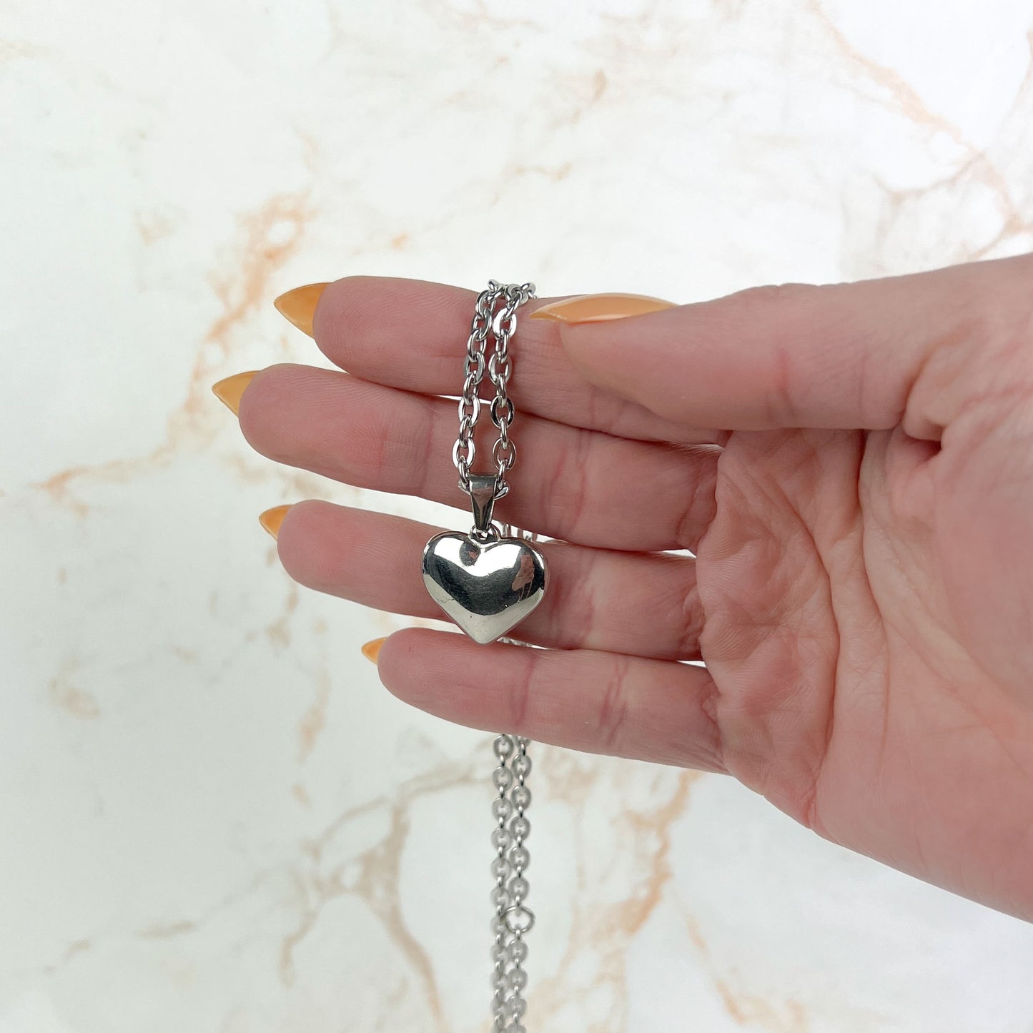 Puffy heart stainless steel gothic necklace Baguette Magick