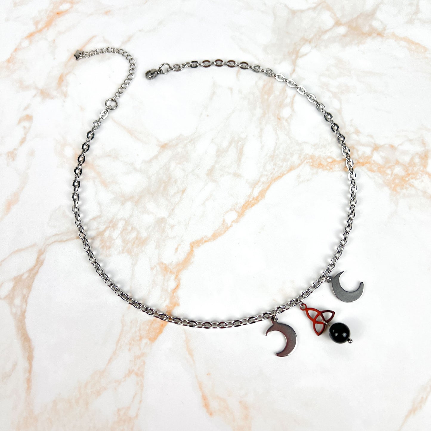 Triple moon Triquetra necklace made of stainless steel and gemstone Baguette Magick