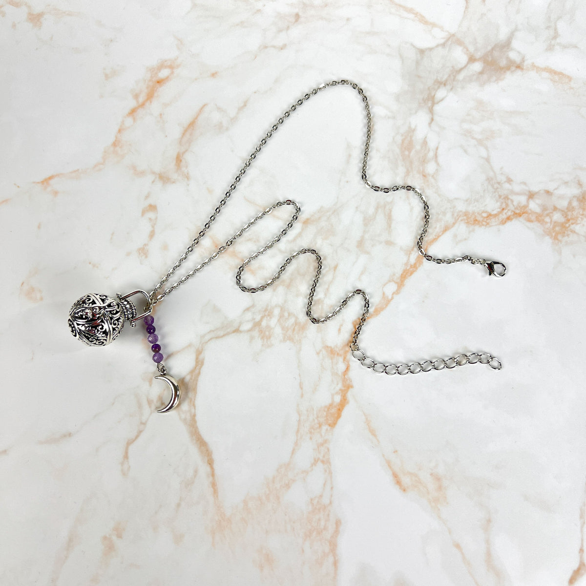 Rococo amethyst locket and Moon crescent necklace Baguette Magick