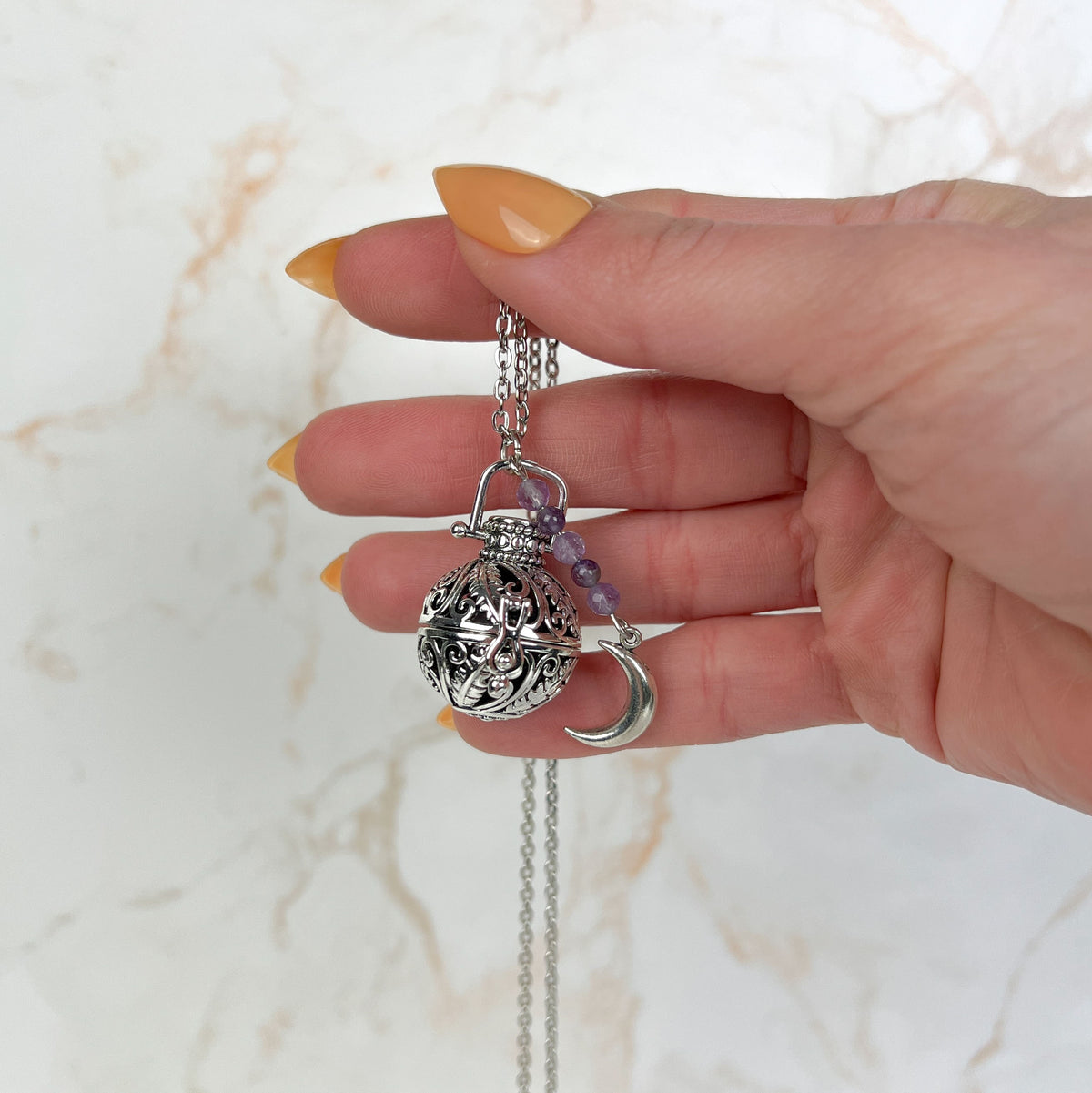 Rococo amethyst locket and Moon crescent necklace Baguette Magick