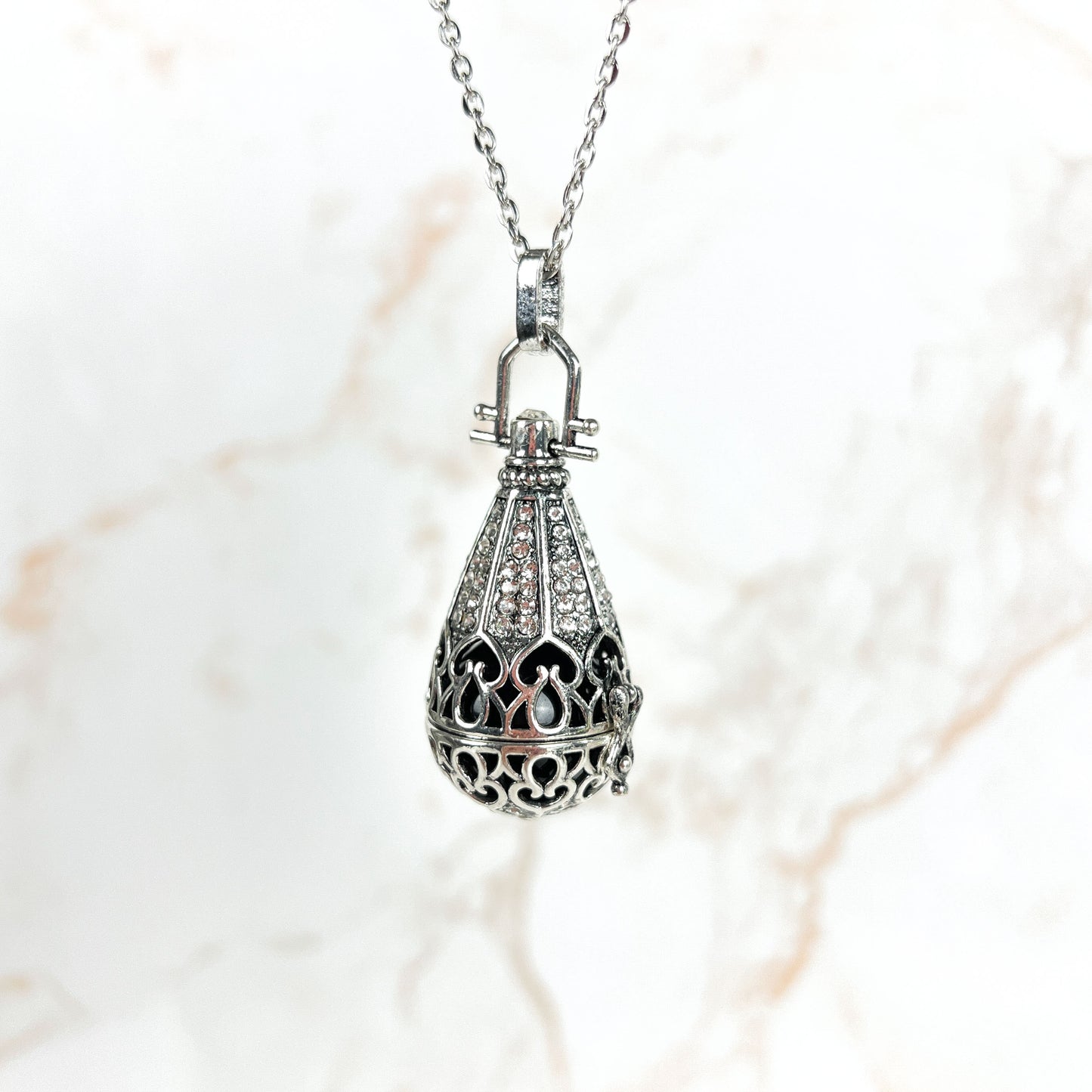 Obsidian gothic locket necklace adorned with rhinestones Baguette Magick
