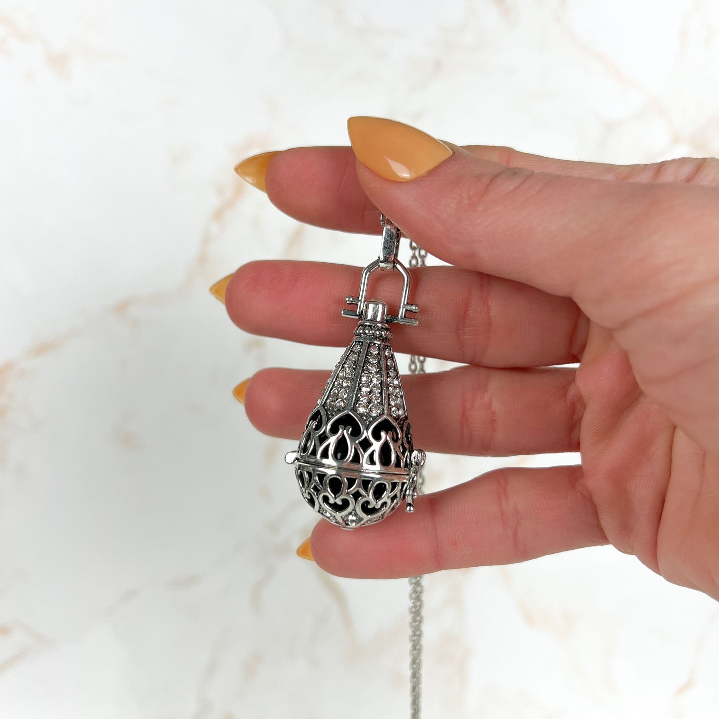 Obsidian gothic locket necklace adorned with rhinestones Baguette Magick