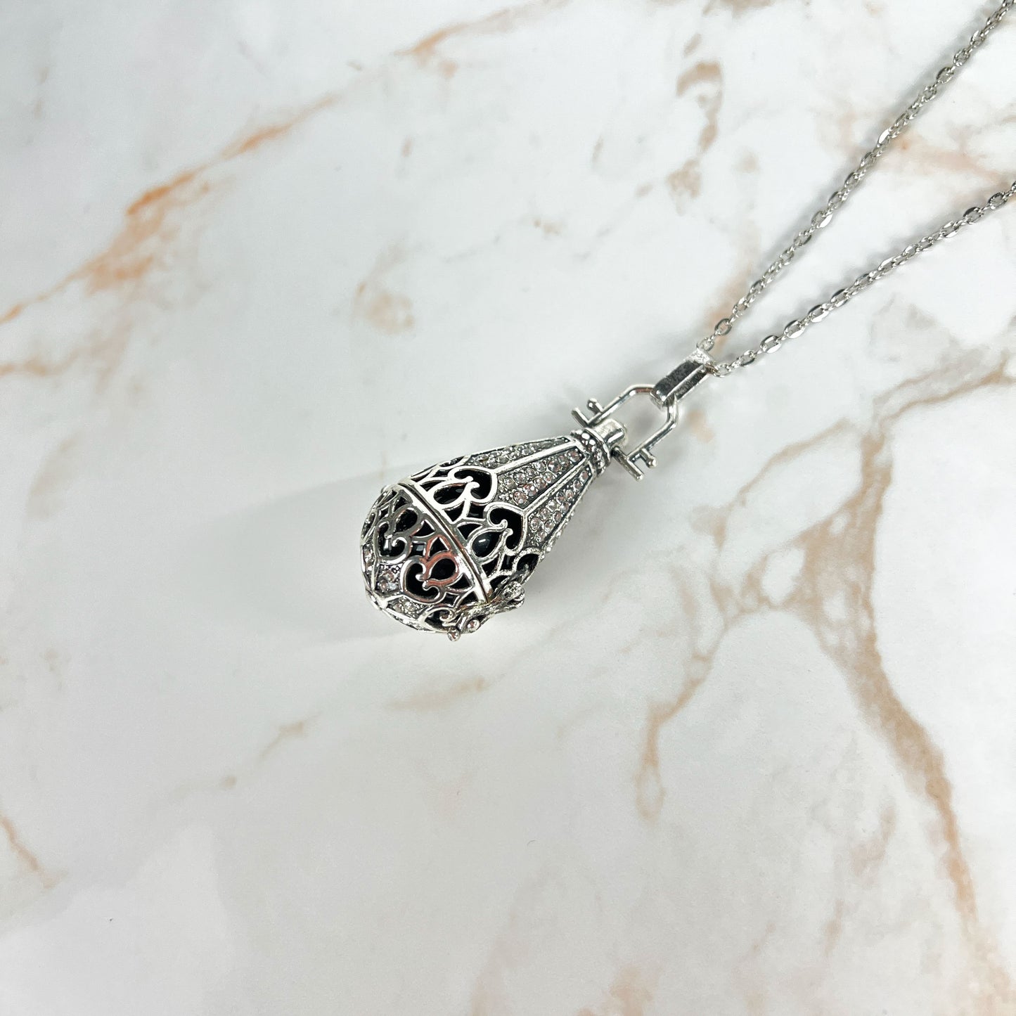 Obsidian gothic locket necklace adorned with rhinestones Baguette Magick