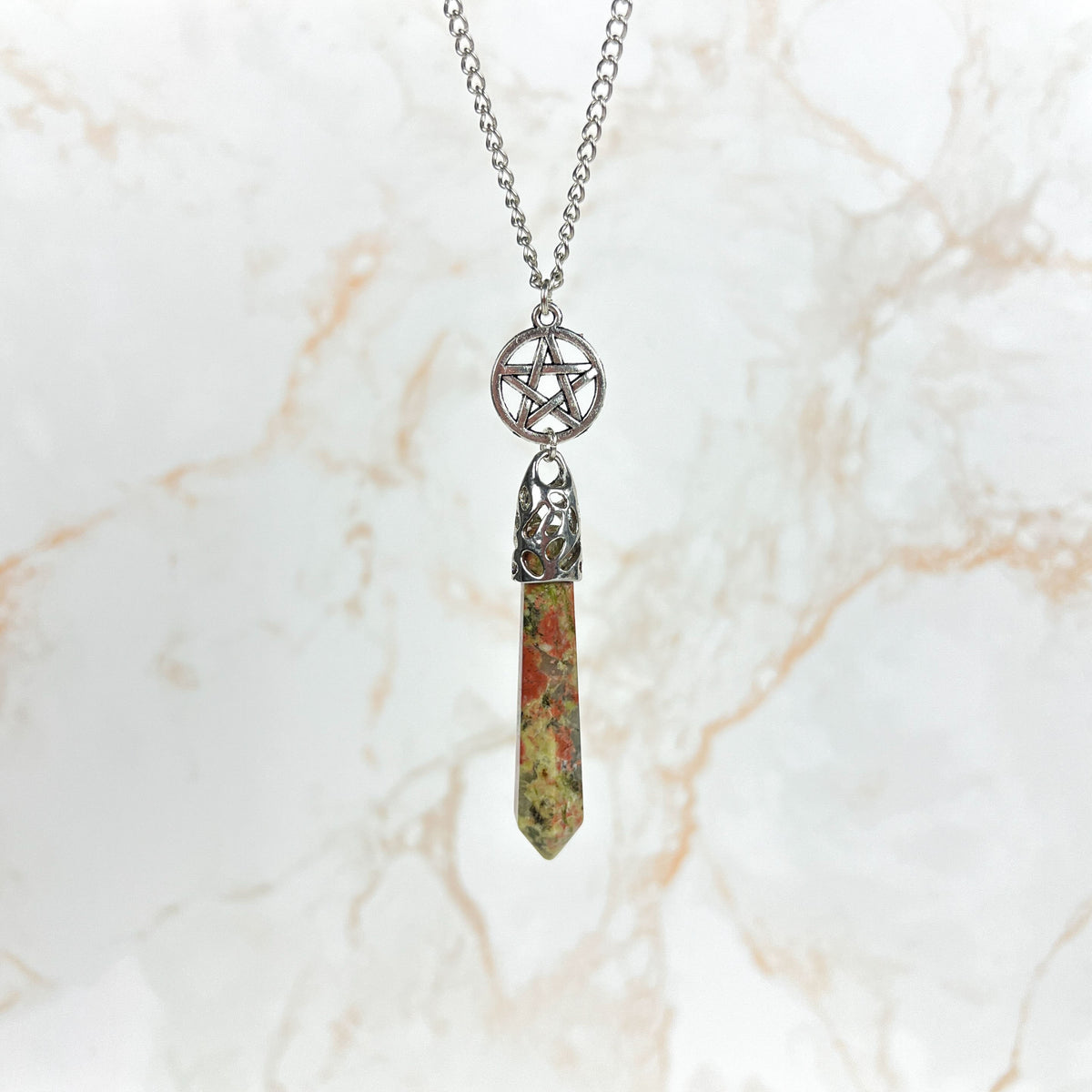 Unakite and pentacle pendulum necklace Baguette Magick