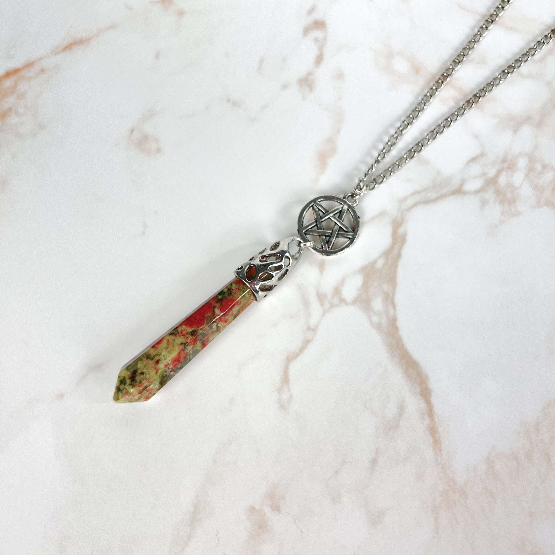 Unakite and pentacle pendulum necklace Baguette Magick