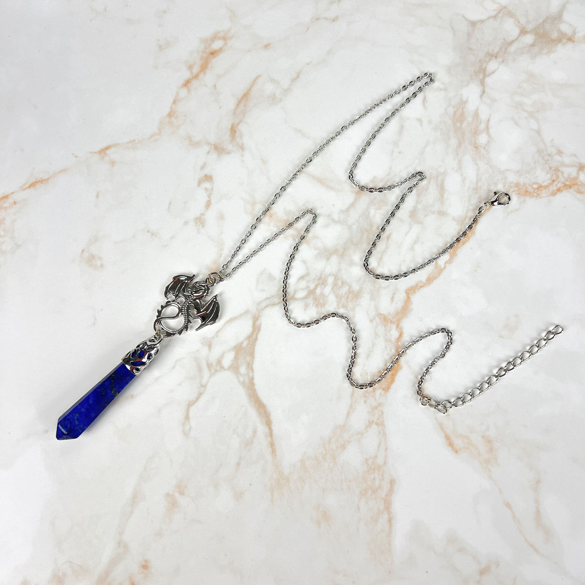 Lapis lazuli and dragon divination pendulum necklace Baguette Magick