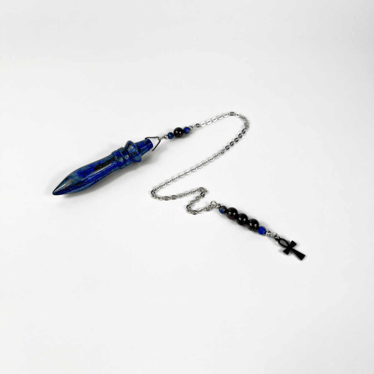 Egyptian Thot pendulum, lapis lazuli, garnet, Ankh charm Baguette Magick