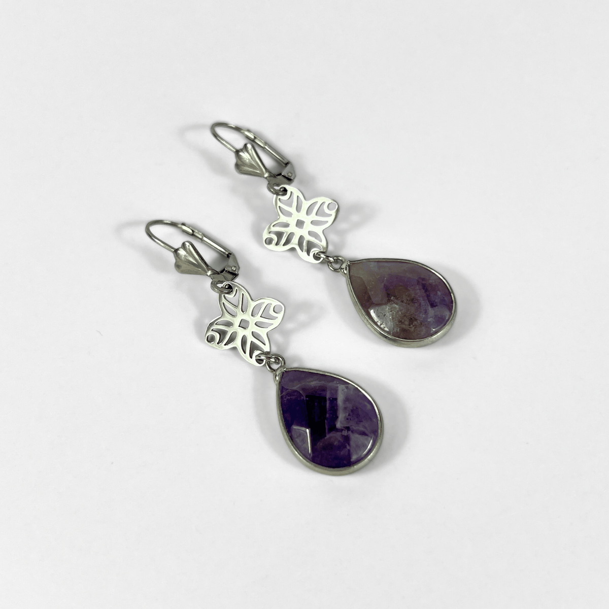 Art deco set gemstone earrings, Amethyst or Labradorite Baguette Magick
